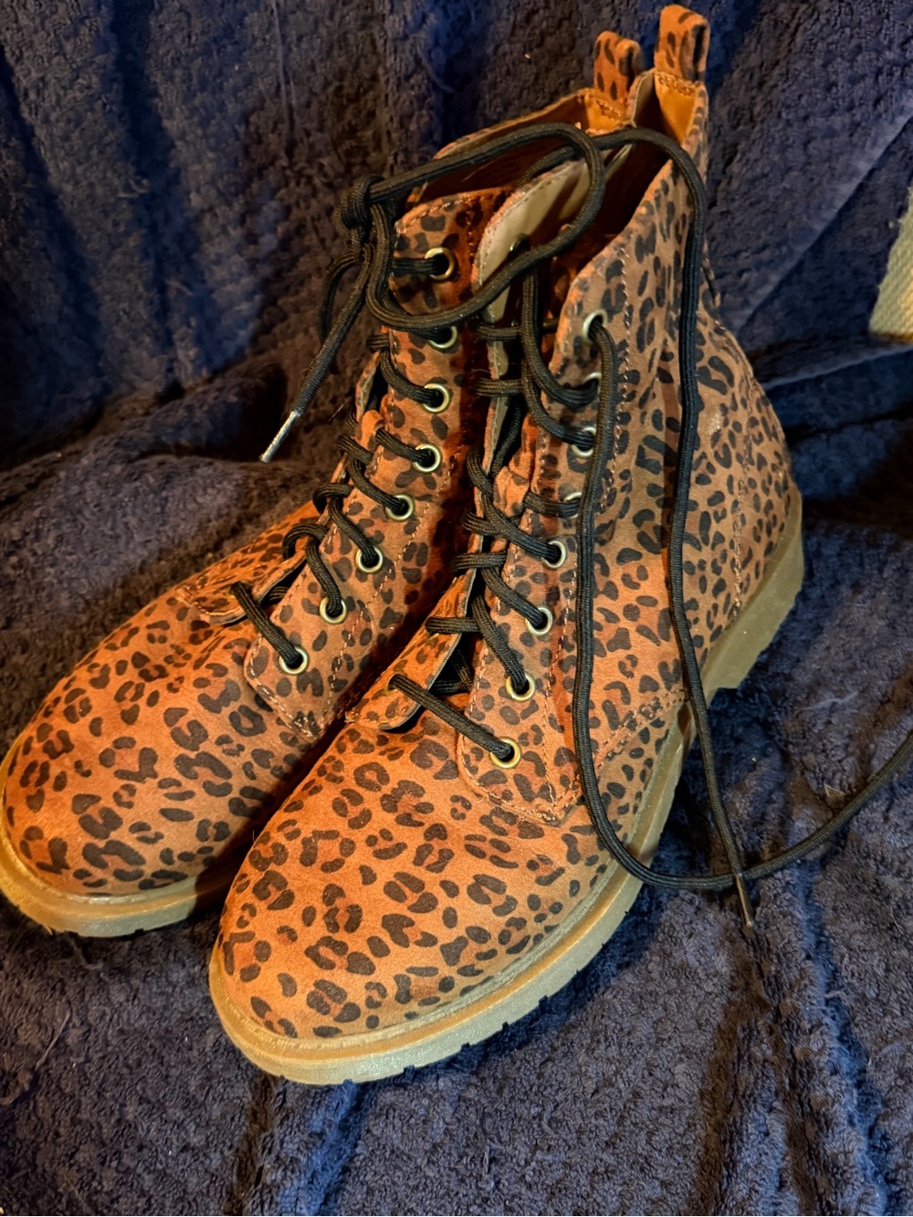 Faded Glory Leopard Print Combat Boots in Tan and Black